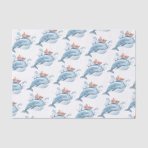 Papier Mousseline Baleine bleue aquarelle