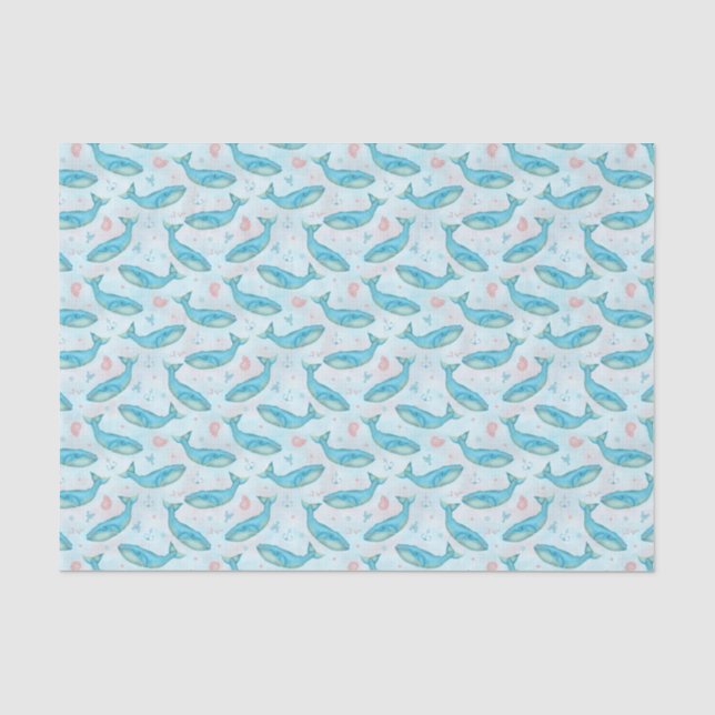 Papier Mousseline Baleine Bleue Océan Nautique Plage Cuisine Mer Tur (Recto)
