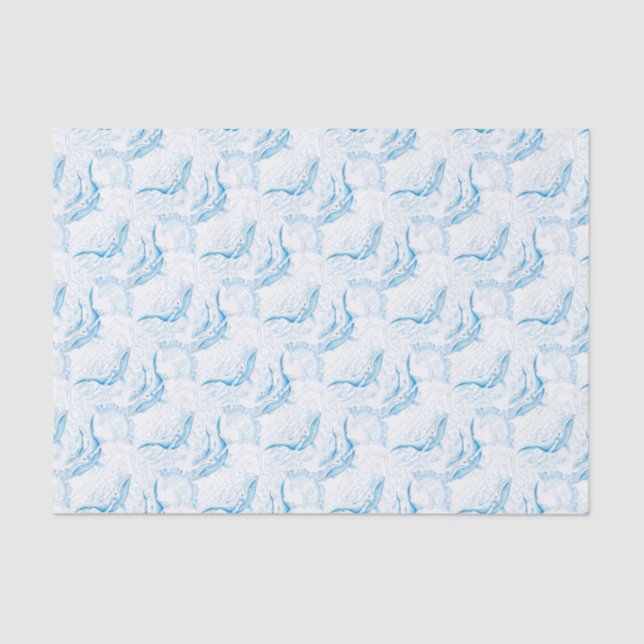 Papier Mousseline Baleines bleues Famille Blanc (Recto)
