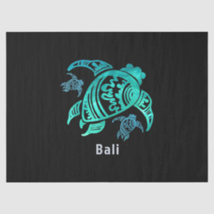 Papier Mousseline Bali Indonésie Tortue Tribale Bleue de mer