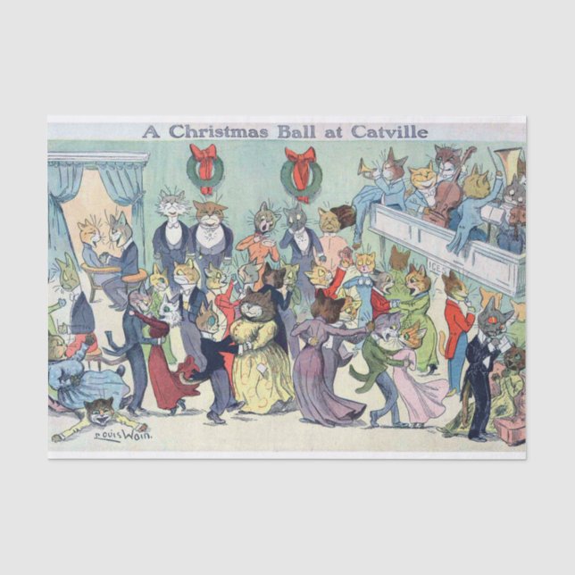 Papier Mousseline Balle de Noël à Catville, Louis Wain (Recto)