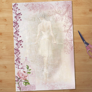 Papier Mousseline Ballerina Dancing en Pointe Floral Decoupage