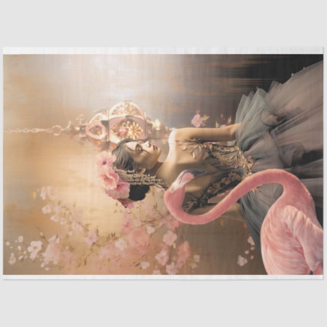 Papier Mousseline Ballerina & Flamant rose Fairy tale Imaginaire, dé (Recto)