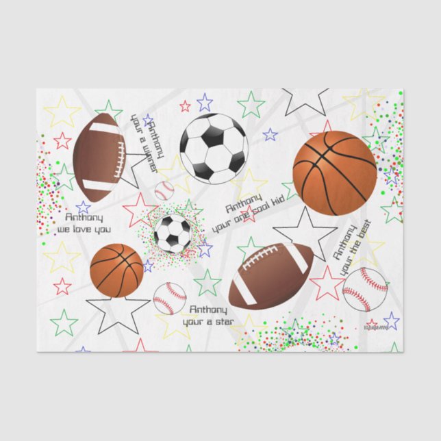Papier Mousseline Balles de sport avec étoiles - Tissu papier HAMbWG (Recto)