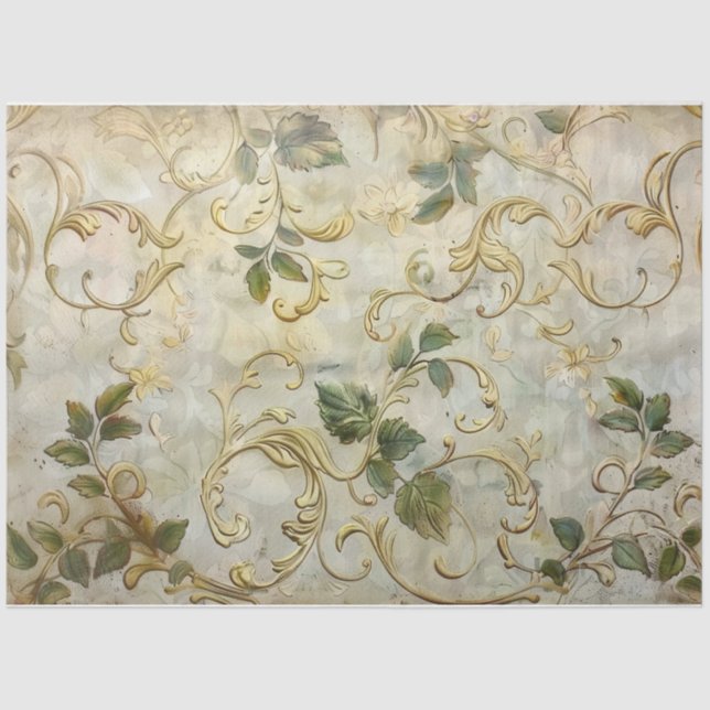 Papier Mousseline Balles d'or et Feuilles (Recto)