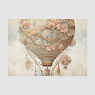 Papier Mousseline Ballon à air chaud vintage Steampunk Floral Blue (