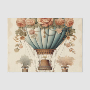 Papier Mousseline Ballon vintage Steampunk Floral Blue Hot Air