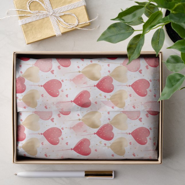 Papier Mousseline Ballons de coeur rose et or de Valentine (Cadeau)