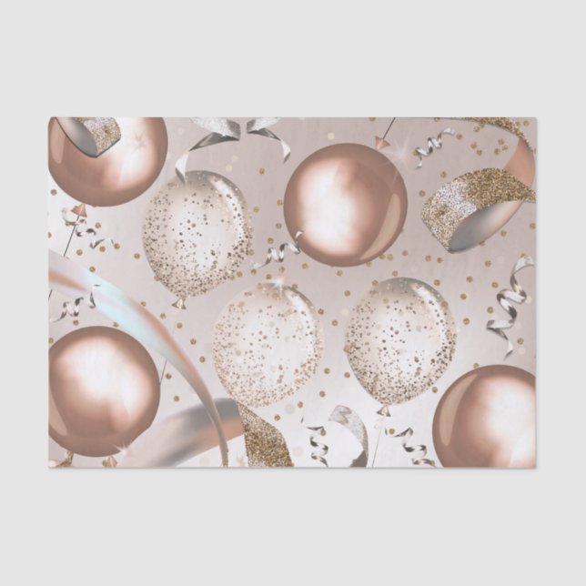 Papier Mousseline Ballons Rose Gold Rose Et Paillettes Fête Douce 16 (Recto)