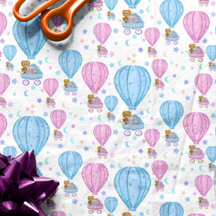 Papier Mousseline Balloon Rose Et Bleu À Air Chaud Animaux mignons