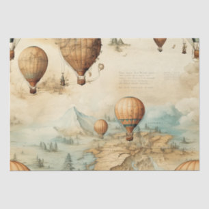 Papier Mousseline Balloon vintage à air chaud dans un paysage serein
