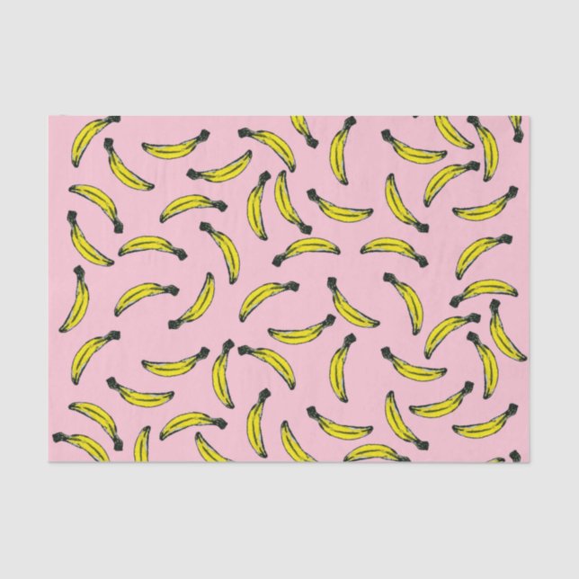 Papier Mousseline Bananes peintes à la main mignonnes et rose (Recto)