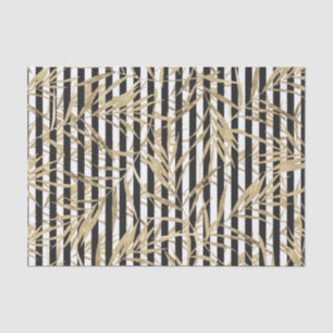 Papier Mousseline Bande blanche noire faux or feuilles tropicaux