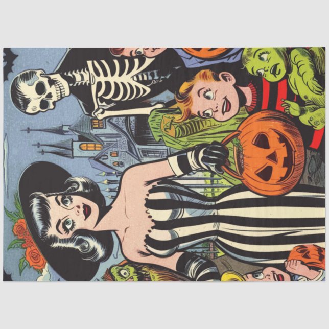 Papier Mousseline Bande dessinée d'Halloween vintage (Recto)