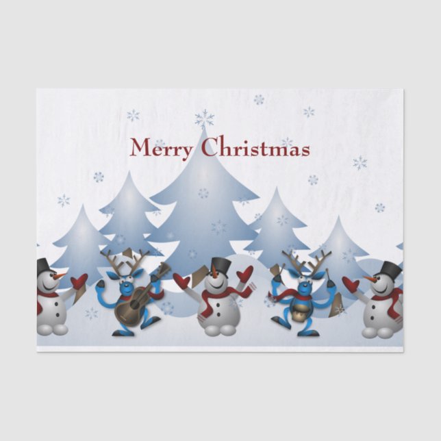 Papier Mousseline Bande mignonne de bonhomme de neige et de renne de (Recto)