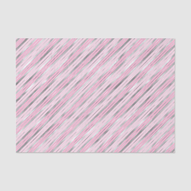 Papier Mousseline Bandes claires roses et argentées (Recto)
