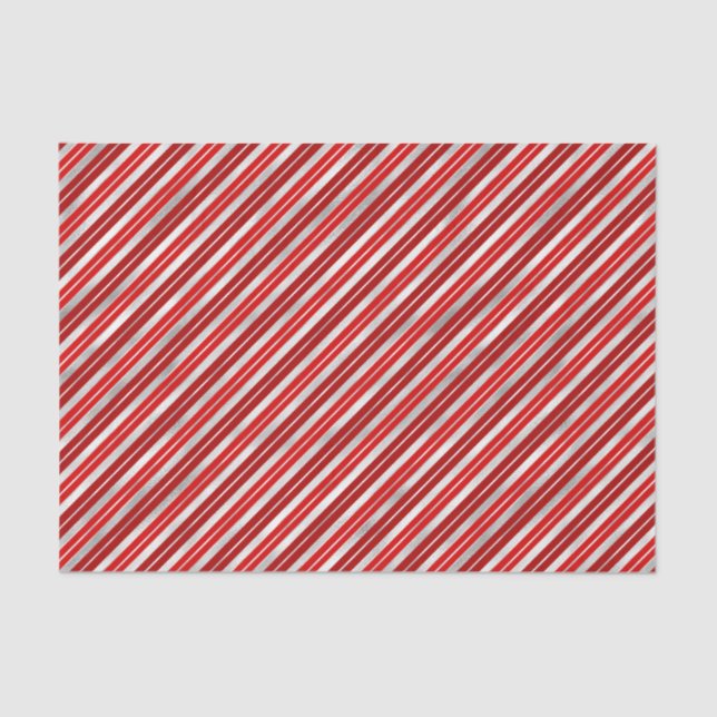 Papier Mousseline Bandes de Noël rouges et argentées (Recto)