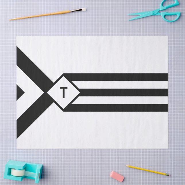 Papier Mousseline Bandes noires et Chevrons avec Monogramme sur blan (Artisanat)