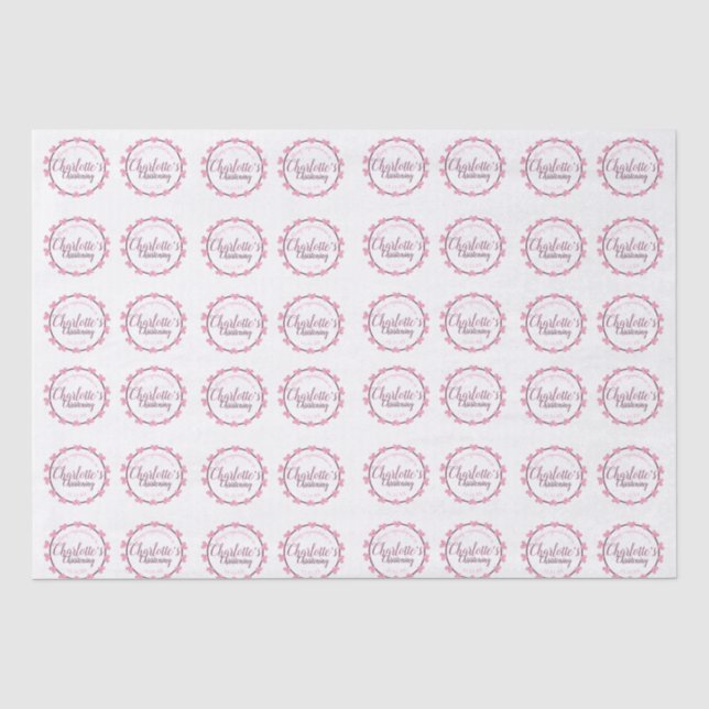 Papier Mousseline Baptême personnalisé par pétale rose de coeur et (Recto)