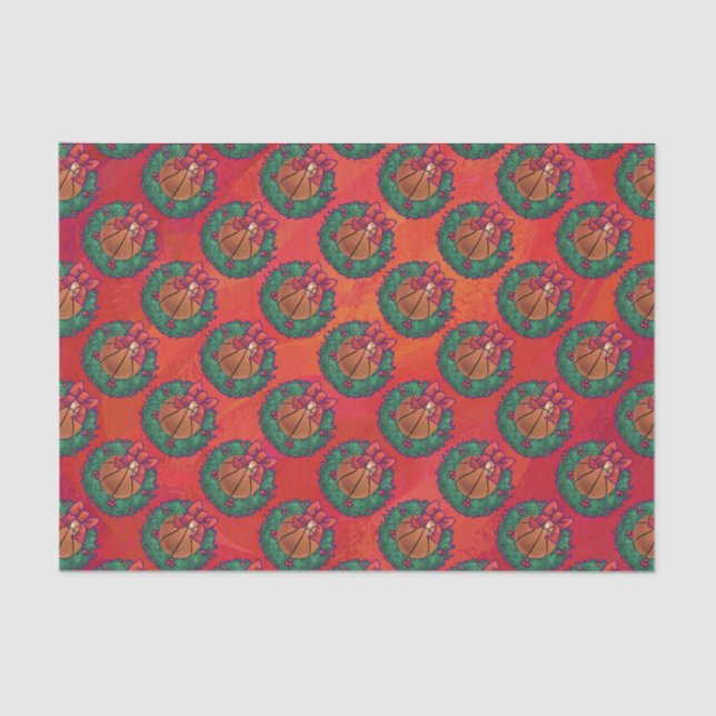 Papier Mousseline Basket-ball Holly Wreath Motif sur Red (Recto)
