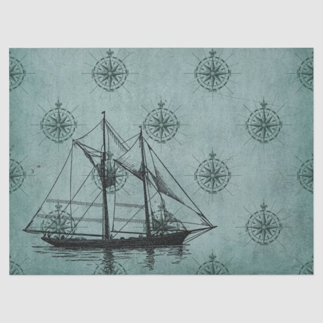 Papier Mousseline Bateau à voile sur la Découpage verte (Recto)