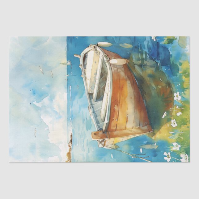Papier Mousseline Bateau aquarelle sur le découpage Blue Water (Recto)