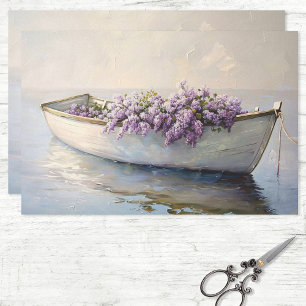 Papier Mousseline Bateau avec Lilacs violets Peinture Découpage