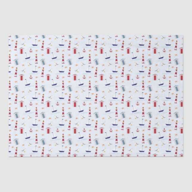 Papier Mousseline Bateau nautique Ancre Sea Gull Phare Océan (Recto)