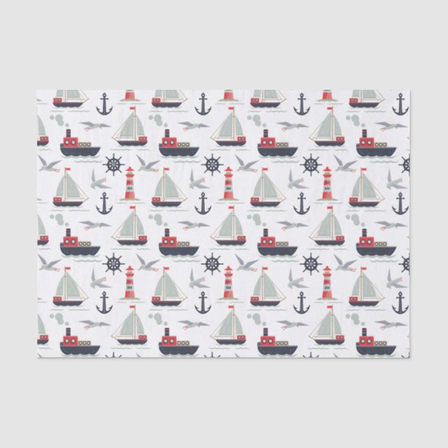 Papier Mousseline Bateau nautique Voilier Bébé Garçon Douche Party (Recto)