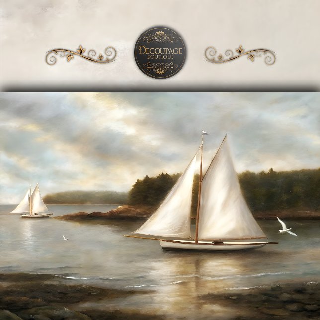 Papier Mousseline Bateaux à voile sur la page de découpage Tranquil  (Sailboats on Tranquil Bay Decoupage Tissue paper)