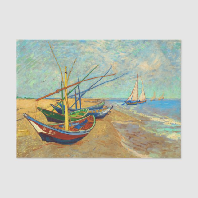 Papier Mousseline Bateaux de pêche sur la plage par Vincent van Gogh (Recto)