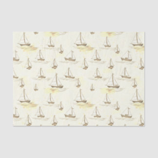 Papier Mousseline Bateaux de voile beige sereins sur motif marin