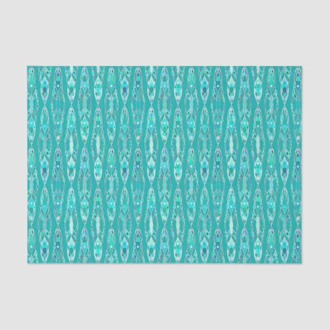 Papier Mousseline Batik tribal - turquoise et aigue-marine (Recto)