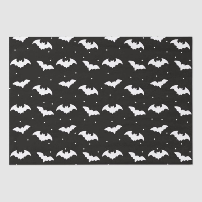 Papier Mousseline Bats noirs et blancs Halloween noir (Recto)