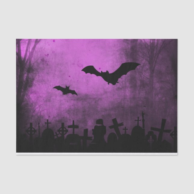 Papier Mousseline Battes éffrayantes de Halloween dans le cimetière (Recto)