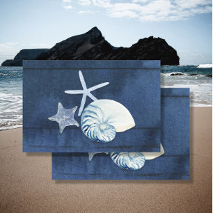 Papier Mousseline Beach Ocean Sea Shells Coquillages Marine Bleu Bla