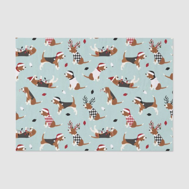 Papier Mousseline Beagle de Noël bleu (Recto)