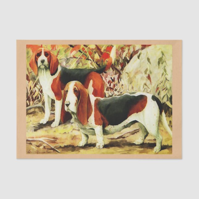 Papier Mousseline Beagle vintage et basset (Recto)