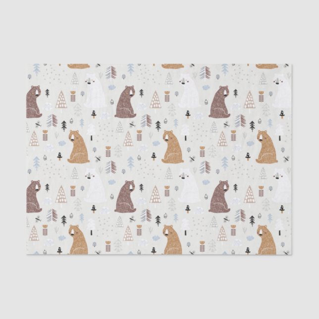 Papier Mousseline Bears mignonne dans le Motif Woods (Recto)