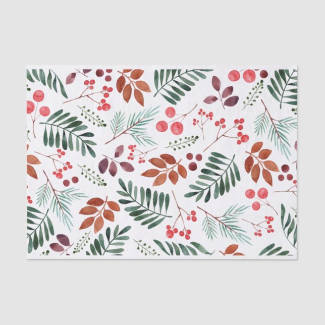 Papier Mousseline Beau Berry et Branches Aquarelle hiver  (Recto)
