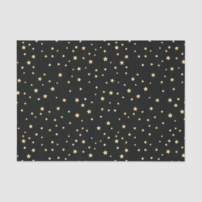Papier Mousseline Beau Black and Gold Starry Sky Star Motif (Recto)