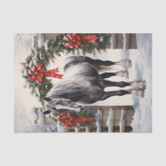 Papier Mousseline Beau Cheval gris avec Garland d'hiver Noël