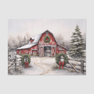 Papier Mousseline Beau hiver neigeux Rustic Red Grange Noël