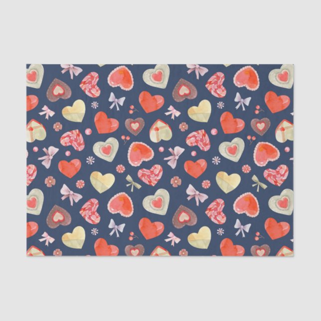 Papier Mousseline Beau Motif de Coeurs (Recto)