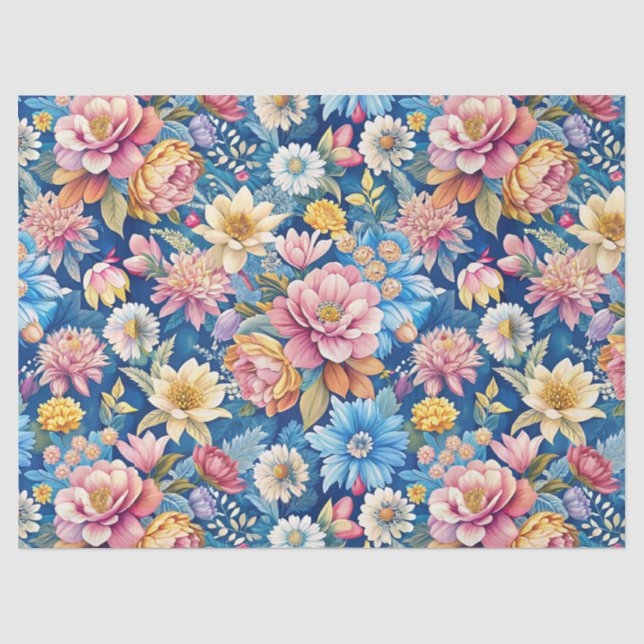 Papier Mousseline Beau motif de fleurs sauvages colorées découpage (Recto)
