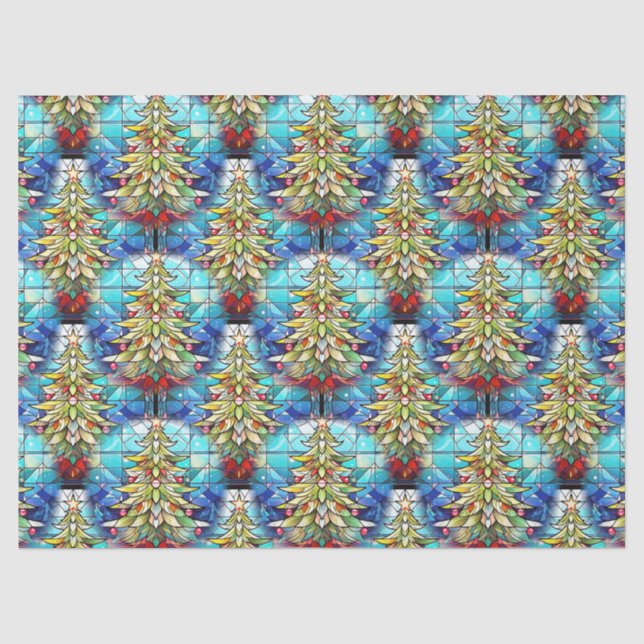 Papier Mousseline Beau Motif de Noël Arbre de Noël en verre satiné (Recto)