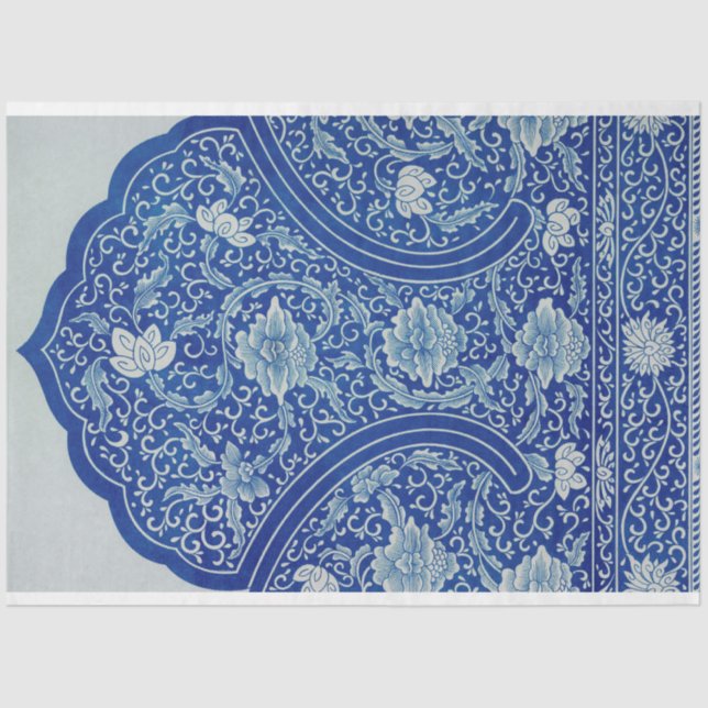 Papier Mousseline Beau motif marocain bleu et blanc (Recto)