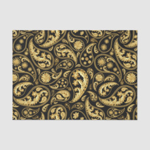 Papier Mousseline Beau Motif noir et or Paisley