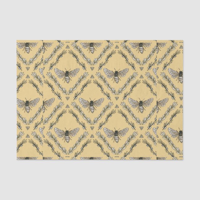Papier Mousseline Beau motif tiré par la main chic d'abeille (Recto)