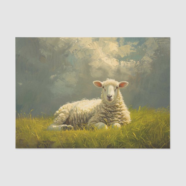 Papier Mousseline Beau mouton dans une peinture à l'huile de campagn (Recto)